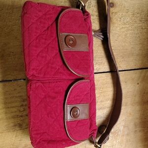 Vera Bradley Quilted Red Crossbody with Brown Trim